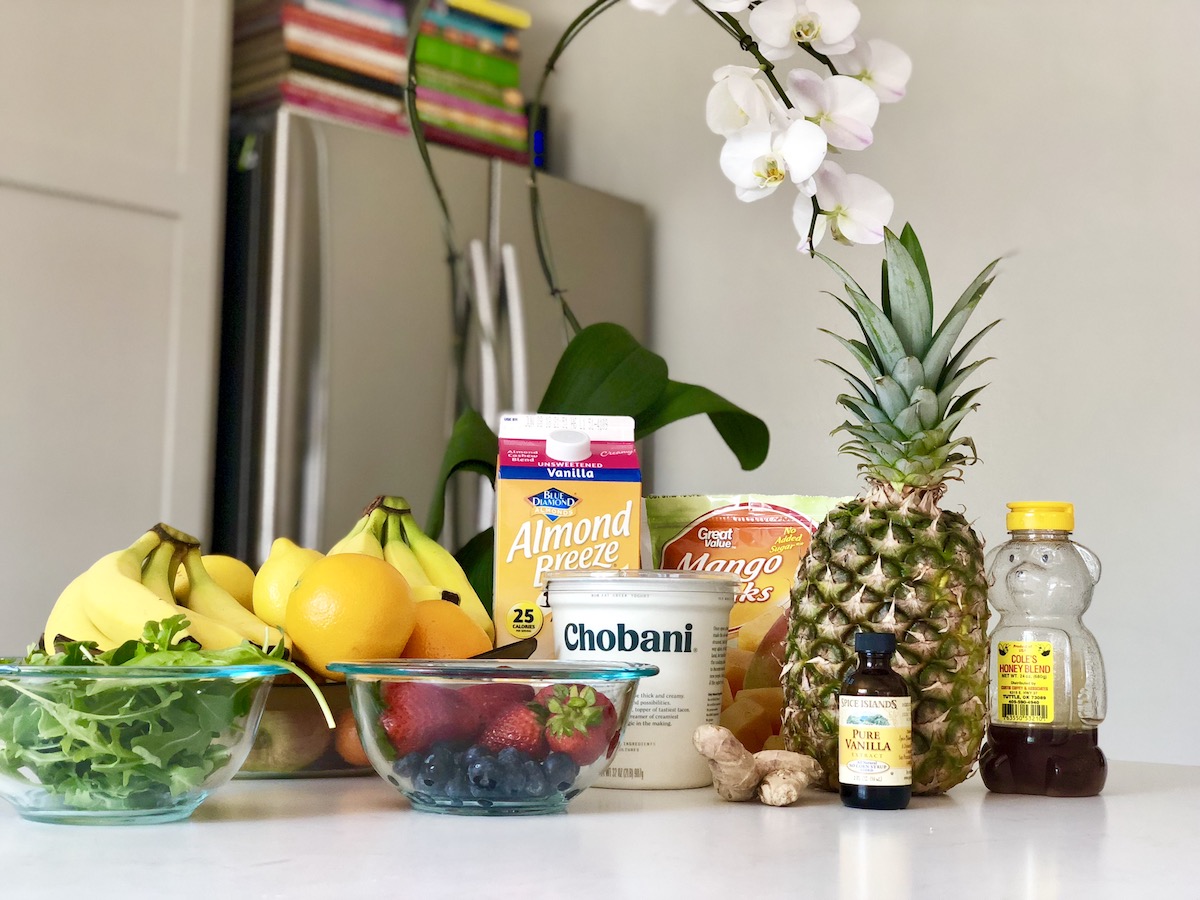 Some sample ingredients for use in the One-Minute, Healthy Smoothie Recipes