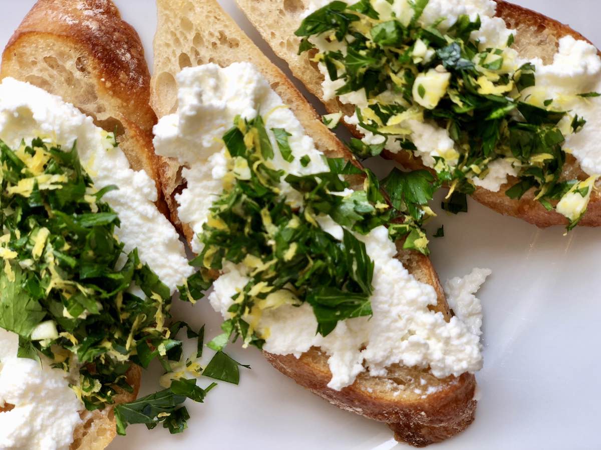 Lemony Gremolata Crostini with Ricotta - Marie Bostwick