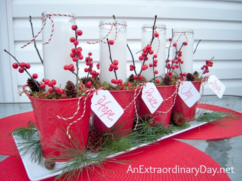 Labelled Advent Wreath withSprigs in red pails