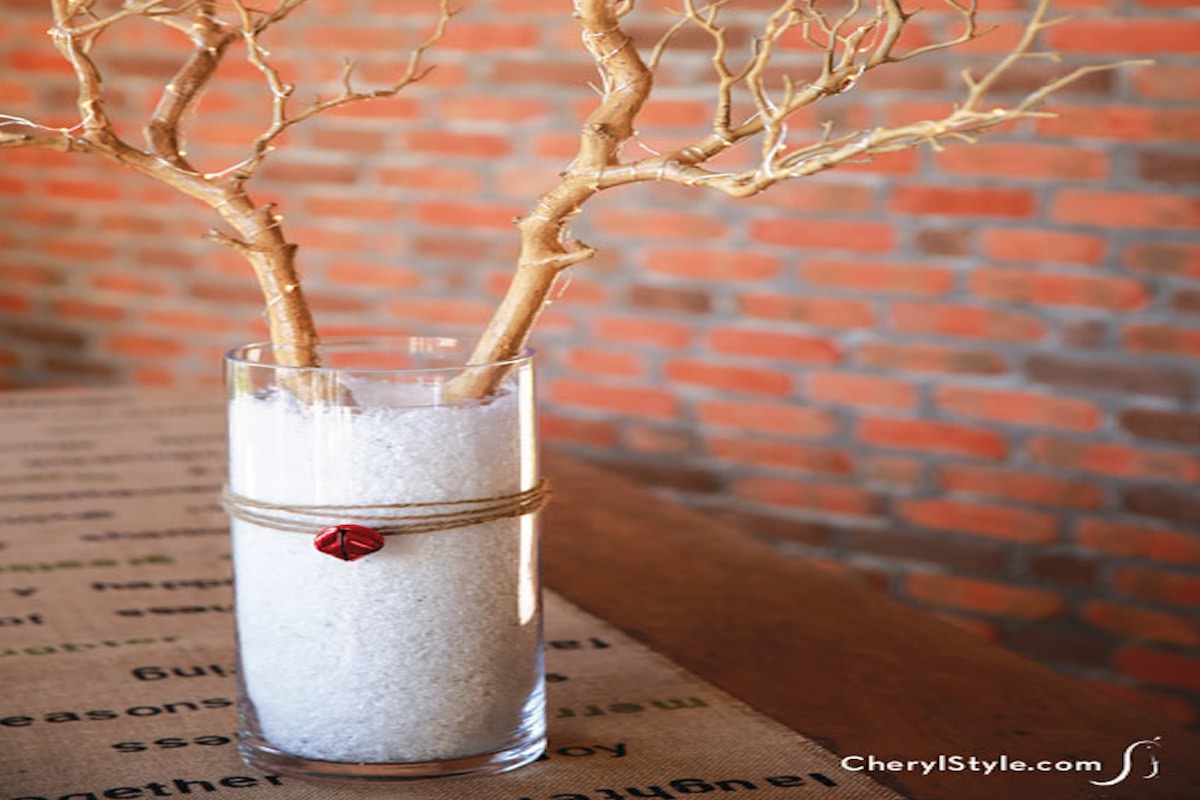 Christmas Table Centerpiece - Fake snow and branches make Rudolph