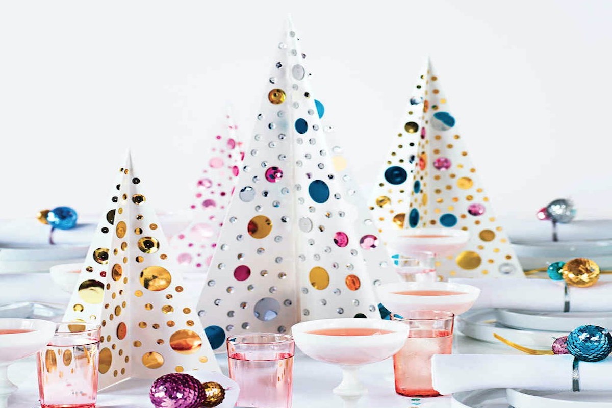 Christmas Table Centerpiece - Sequins and paper Christmas trees