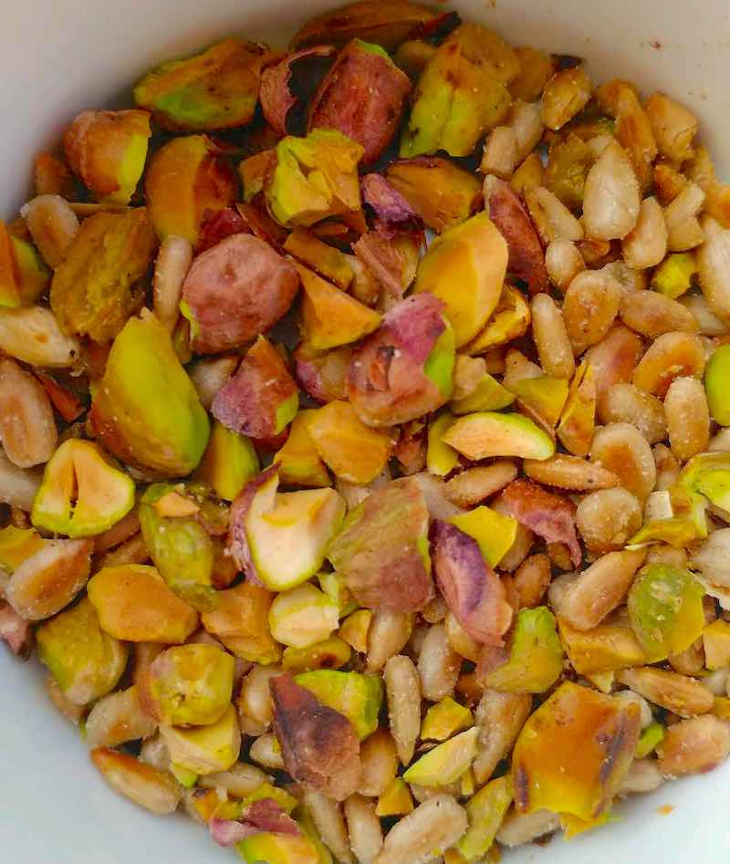 The mixture of nuts and beans for the Farm Salad with Roasted Carrots with Homemade Citrus Dressing