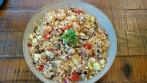 summer quinoa salad vegetables eggplant cucumber tomatoes
