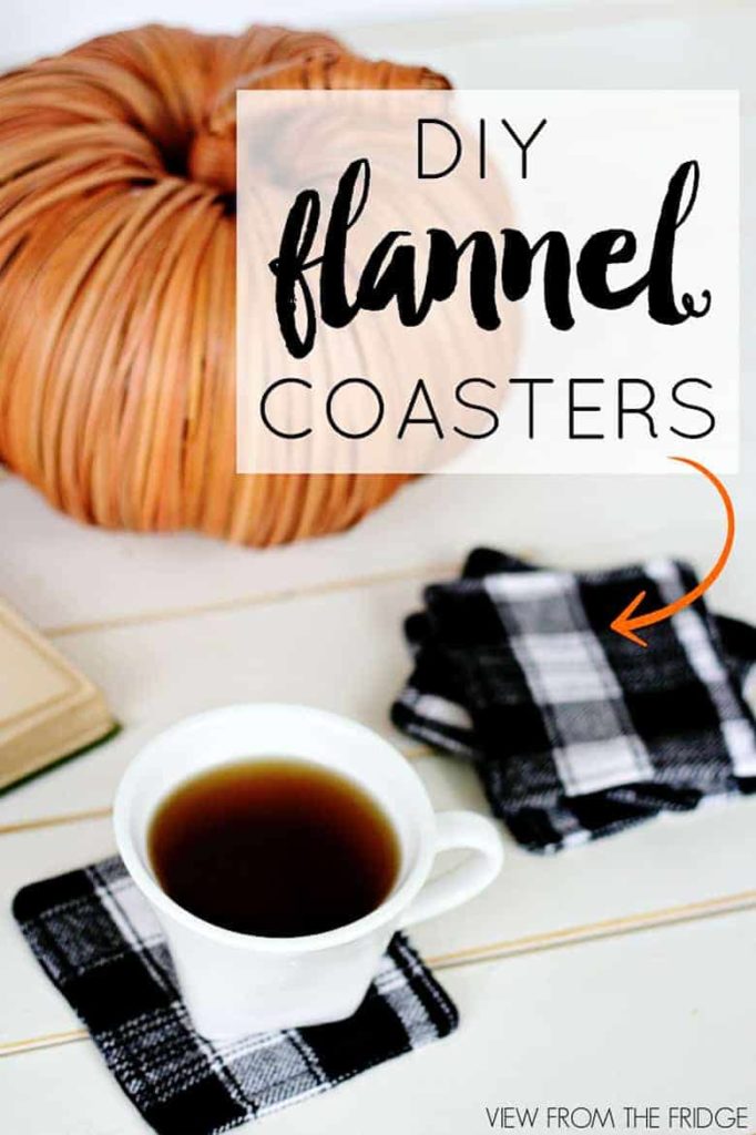 homemade coasters, fall decor ideas, flannel coaster