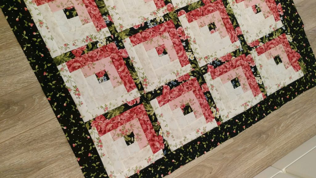 black white pink log cabin quilt baby quilt