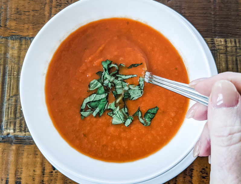 Fresh Tomato Soup with Basil with Tomato Puree