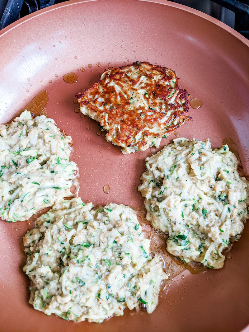 Frying the Zucchini Cakes