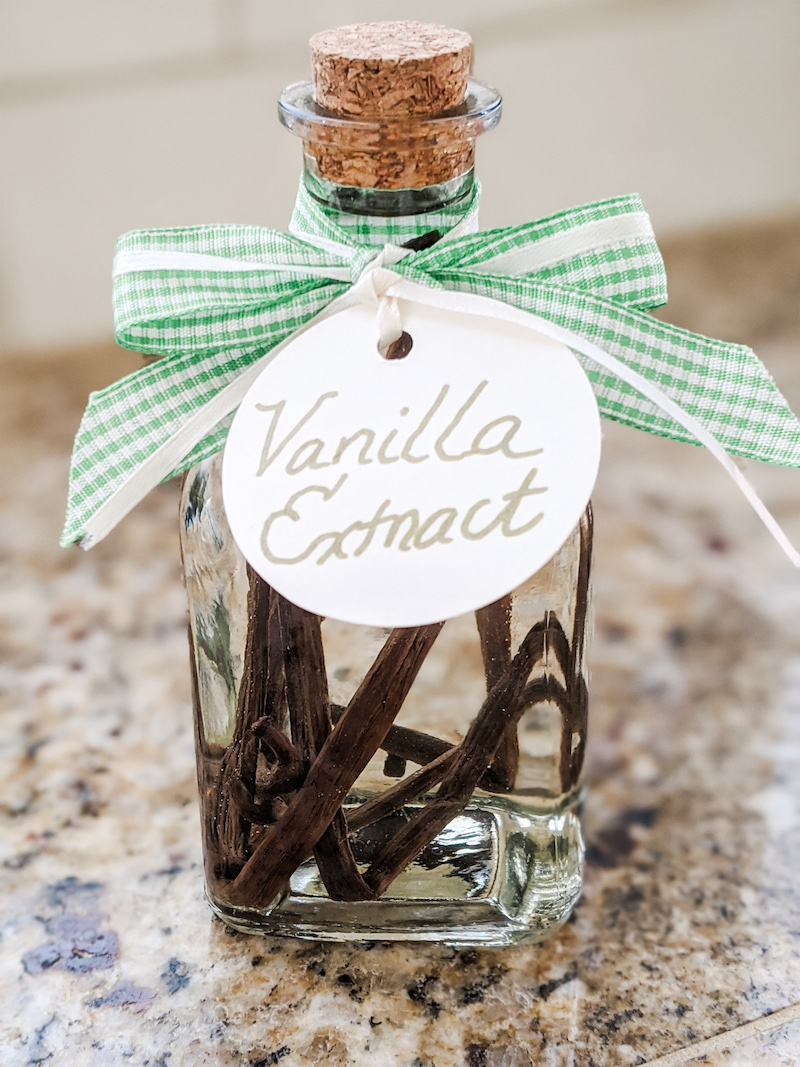The finished homemade vanilla extract, still clear