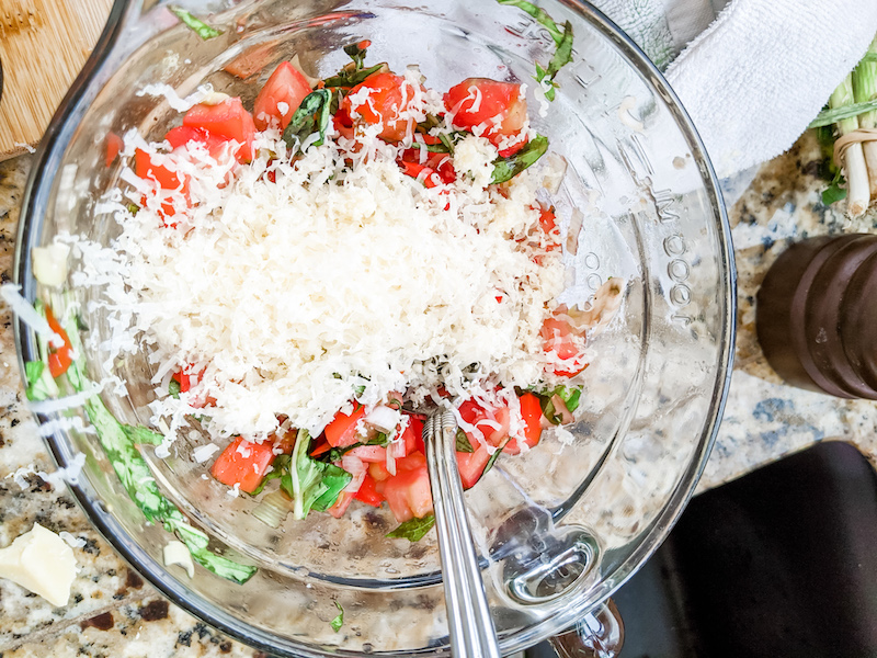 A bowl containing the ingredients for the topping