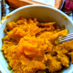 Easy Homemade Pumpkin Puree in a blue bowl