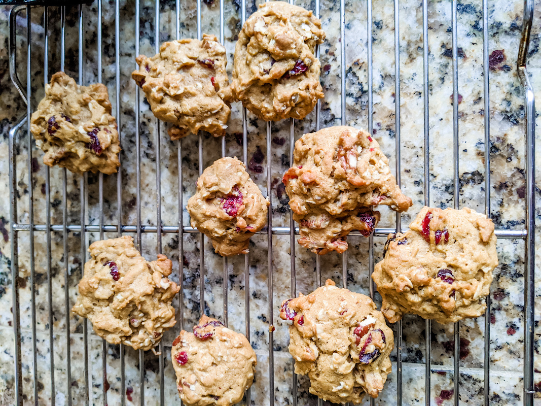 A rack of freshly baked chewy pumpkin harvest cookies