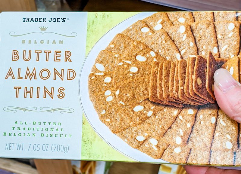 A box of Trader Joe's Butter Almond Thins