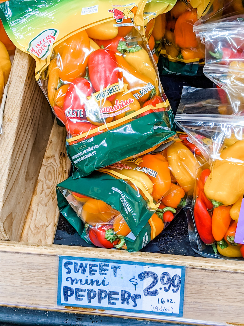 A few bags of Trader Joe's Mini Sweet Peppers