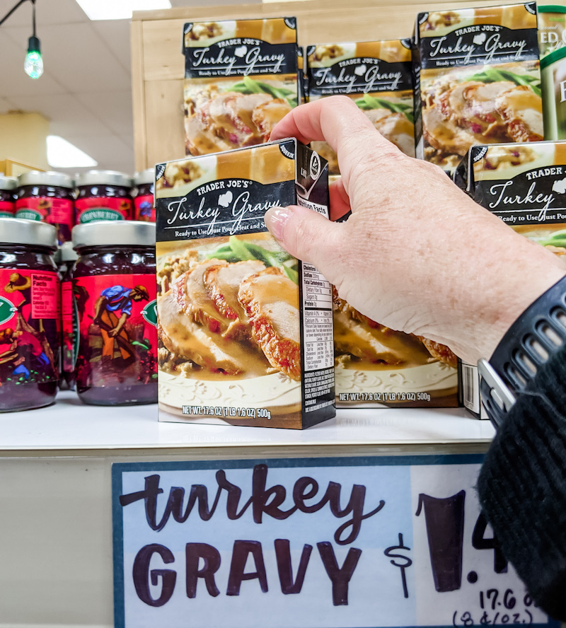 Trader Joe's Turkey Gravy on an aisle way - a Trader Joe's Winter Favorite