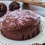 The Chocolate Peppermint Beet Cake finished and displayed on a cake stand