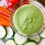 The Noticed this dressing making a comeback on grocery shelves? Well, you can make it even fresher with my Homemade Green Goddess Dressing!, with veggies to dip in - carrots, cucmbers, and tomatoes
