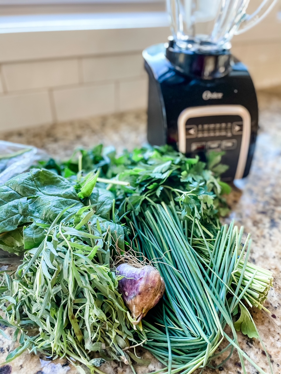 The herbs for the Homemade Green Goddess Salad Dressing, not yet prepped