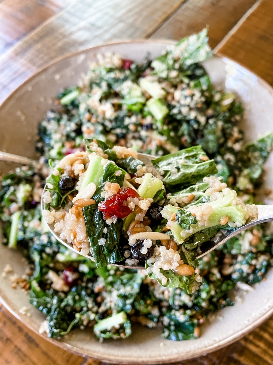 A forkful of the Kale Superfood Salad Recipe