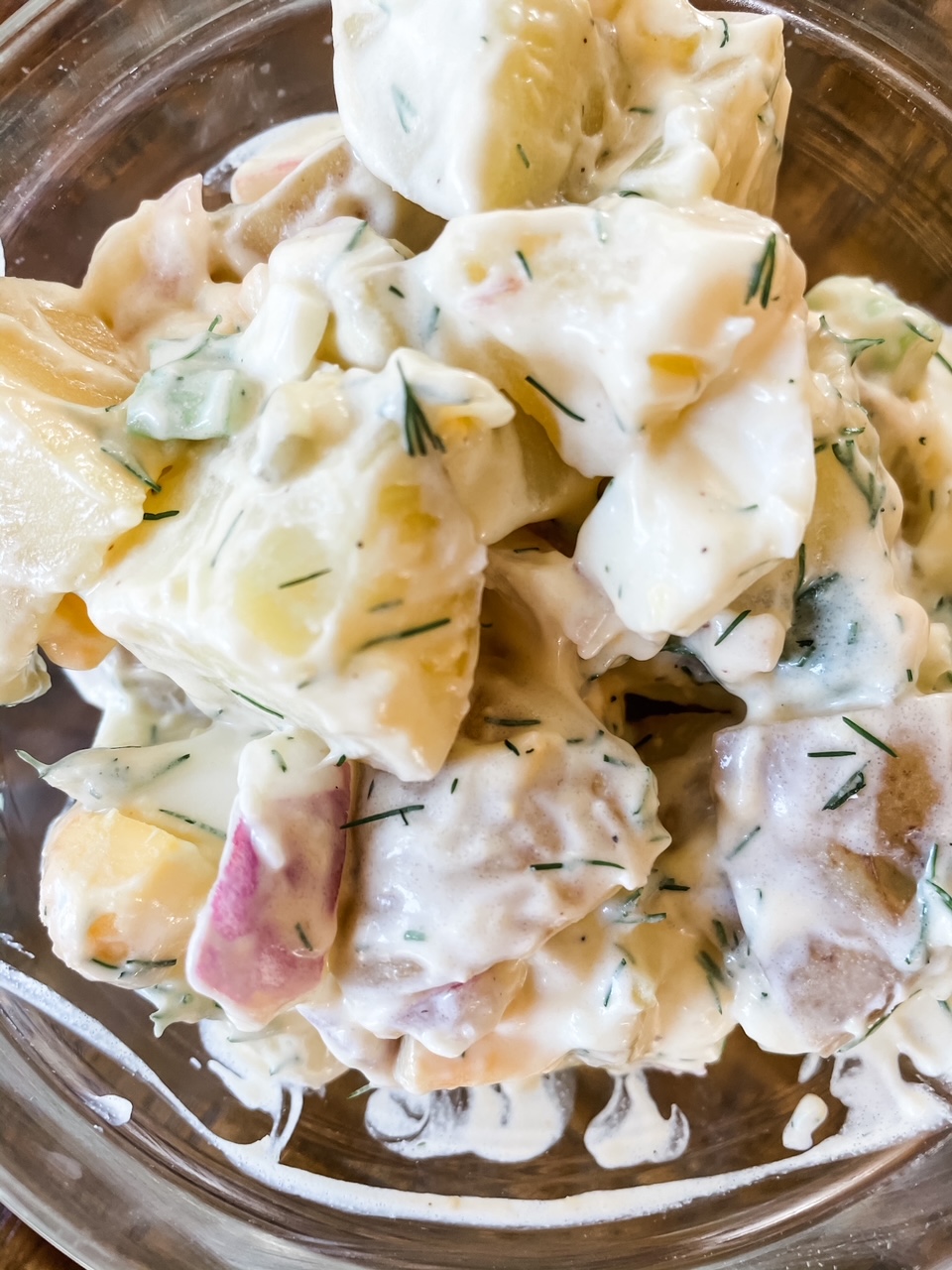 A close up of the yellow potato salad