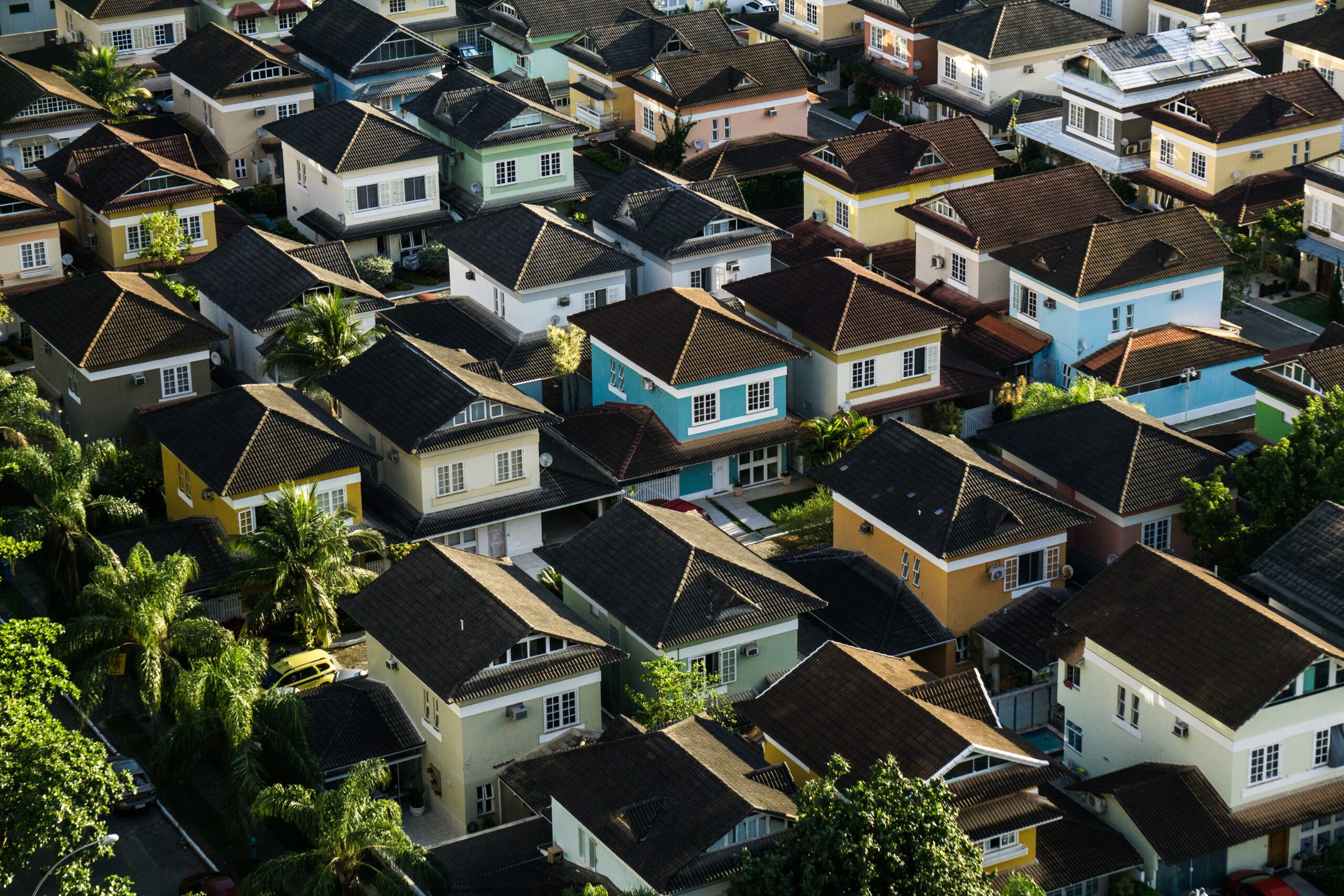 An aerial view of a neighborhood