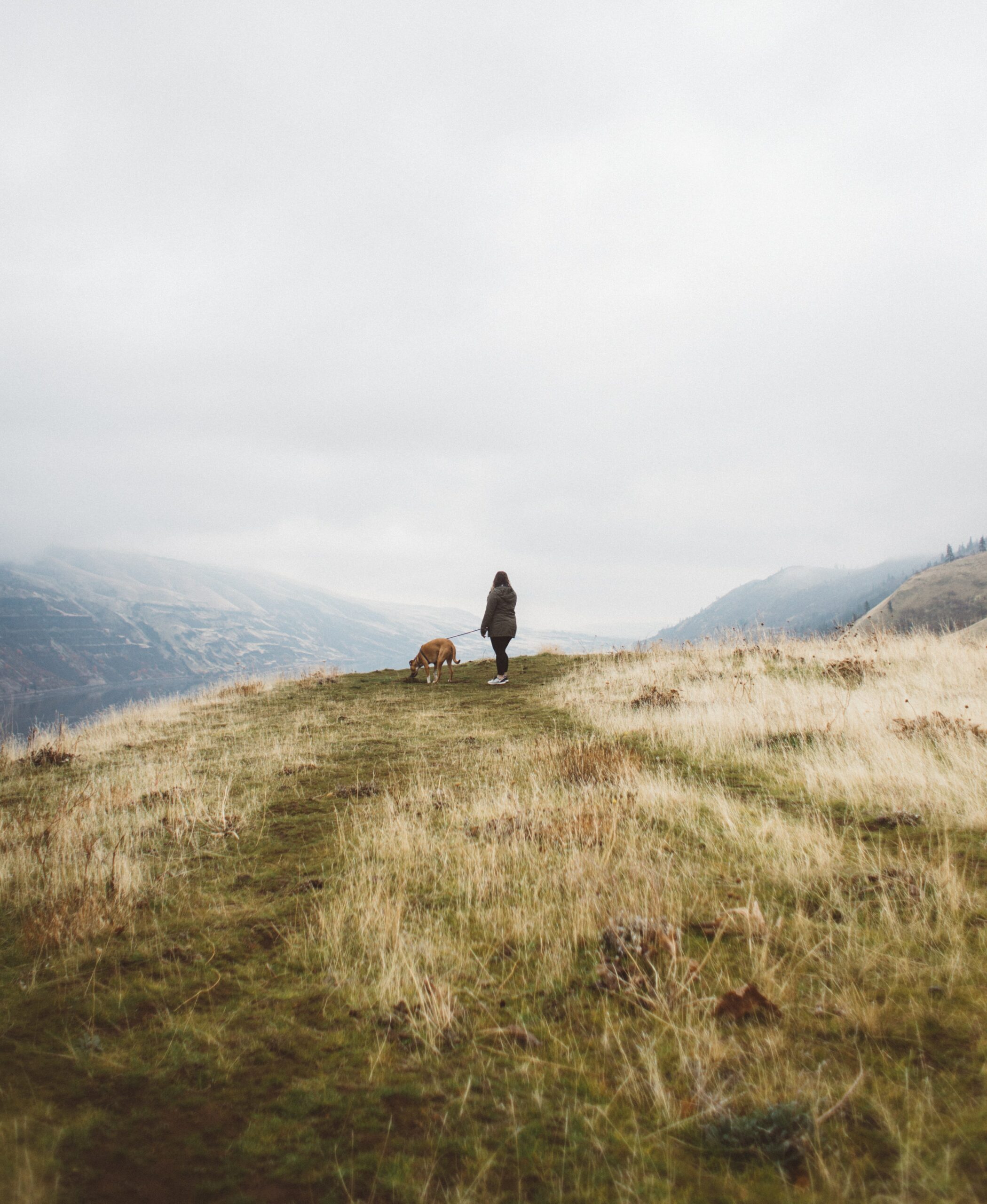 A woman walking her dog outdoors - personal practices