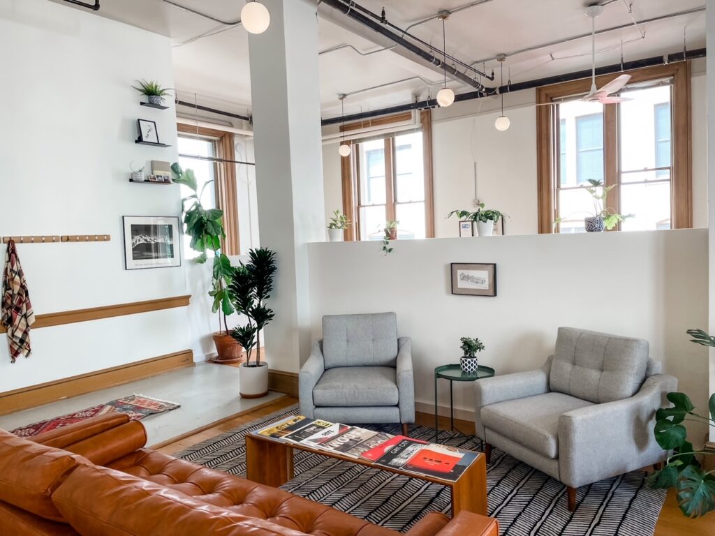 A warm, welcoming space for work and socializing - one of the many coworking spaces pros and cons