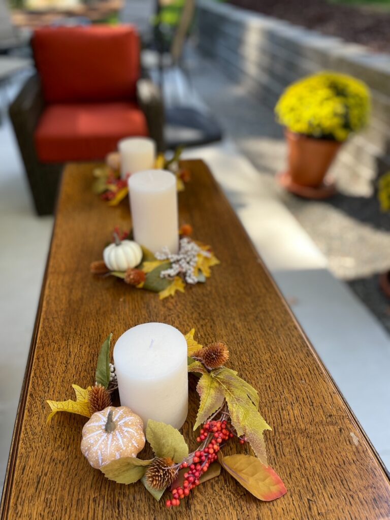 Three of the finished DIY Fall Candle Wreaths