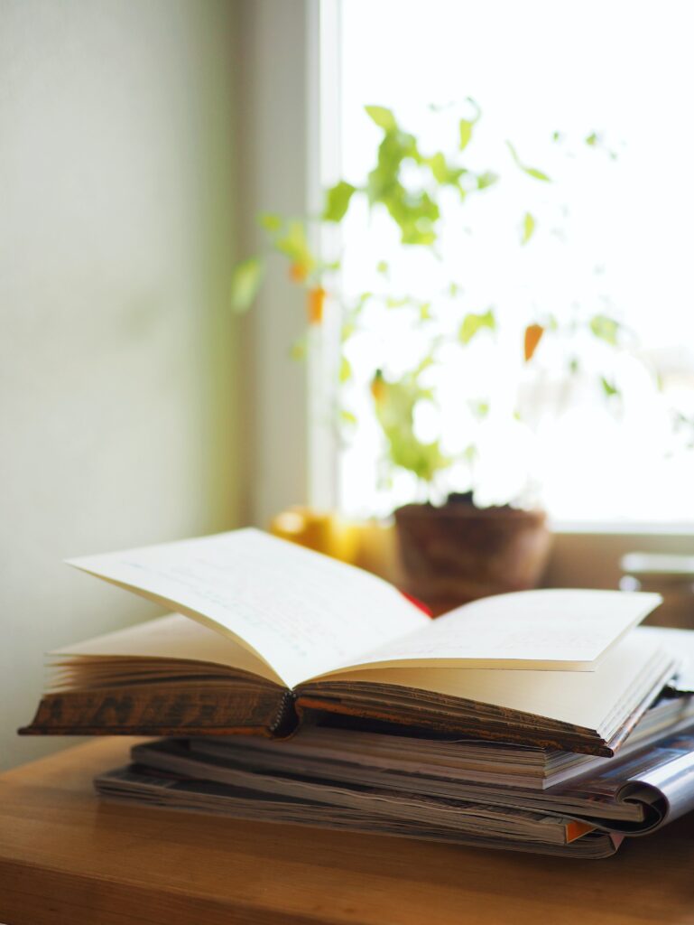 An open book set on top of some other books to indicate reading, one of the 28 Rainy Day Activities for Adults