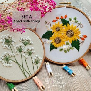 Crafting Gift Ideas 2021 2 Pack DIY Beginner Embroidery Kit- Floral Flower Pattern-Pre Print Fabric-embroidery kit beginner-Hoop art-DIY Craft Kit-Birthday Gift