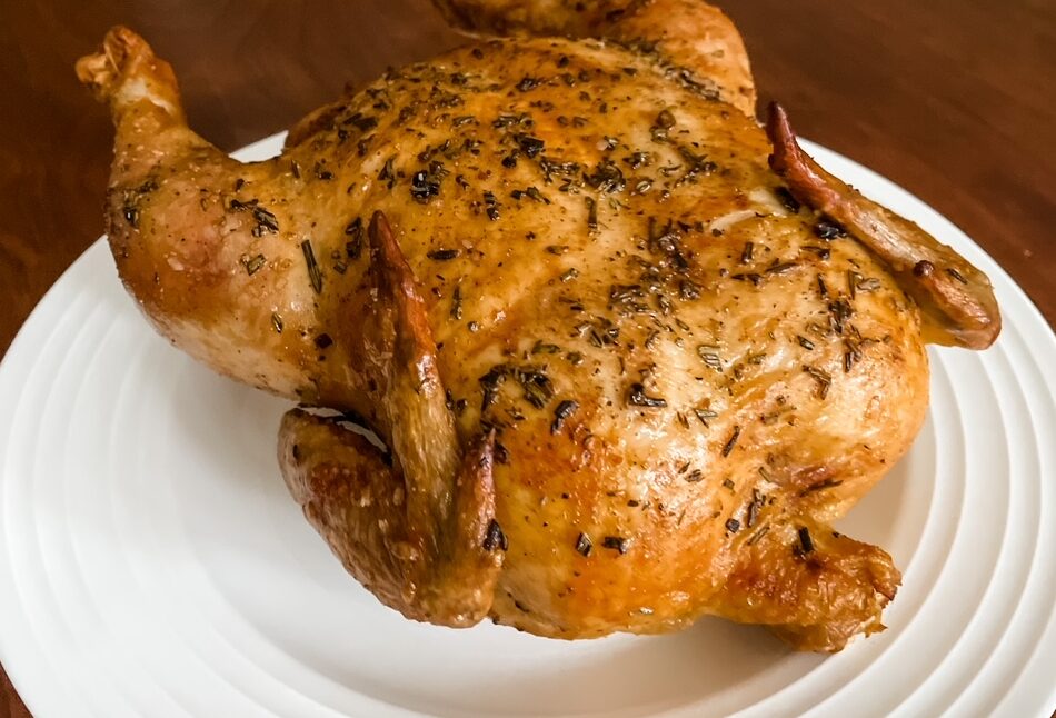 A close up image of the roasted chicken
