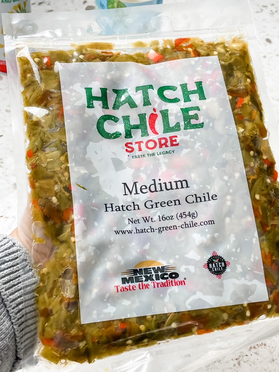 The bag of frozen hatch chiles
