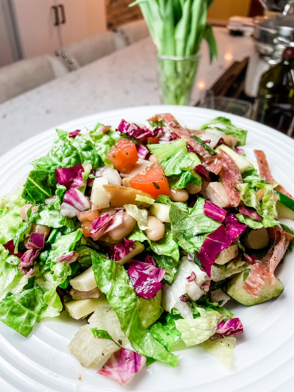 The finished Mediterranean Chopped Salad Recipe on a plate