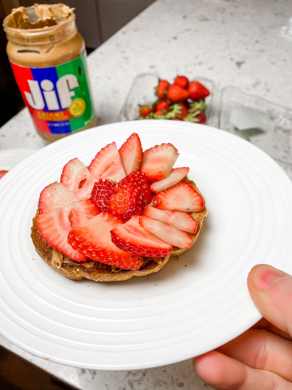 Quick and Healthy Breakfasts The assembled peanut butter and strawberry sandwich 