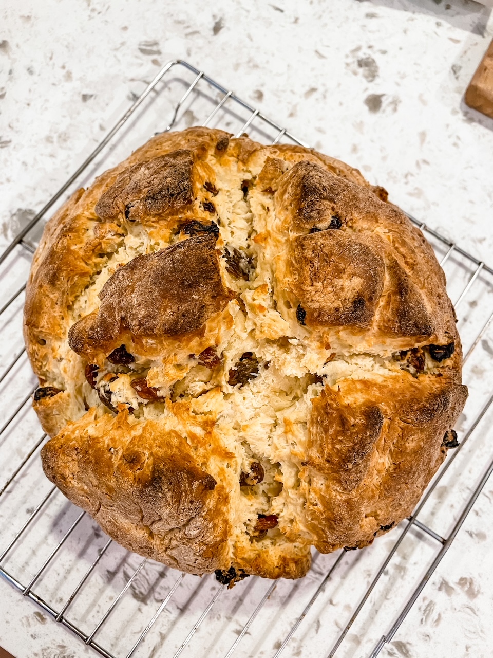 The finished Easy Irish Soda Bread cooling on a rack