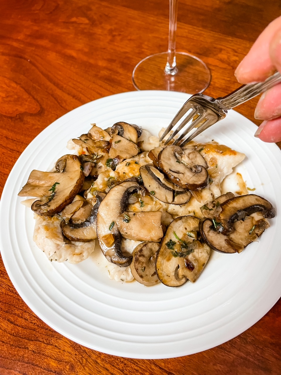 The finished Healthier Chicken Marsala on a plate