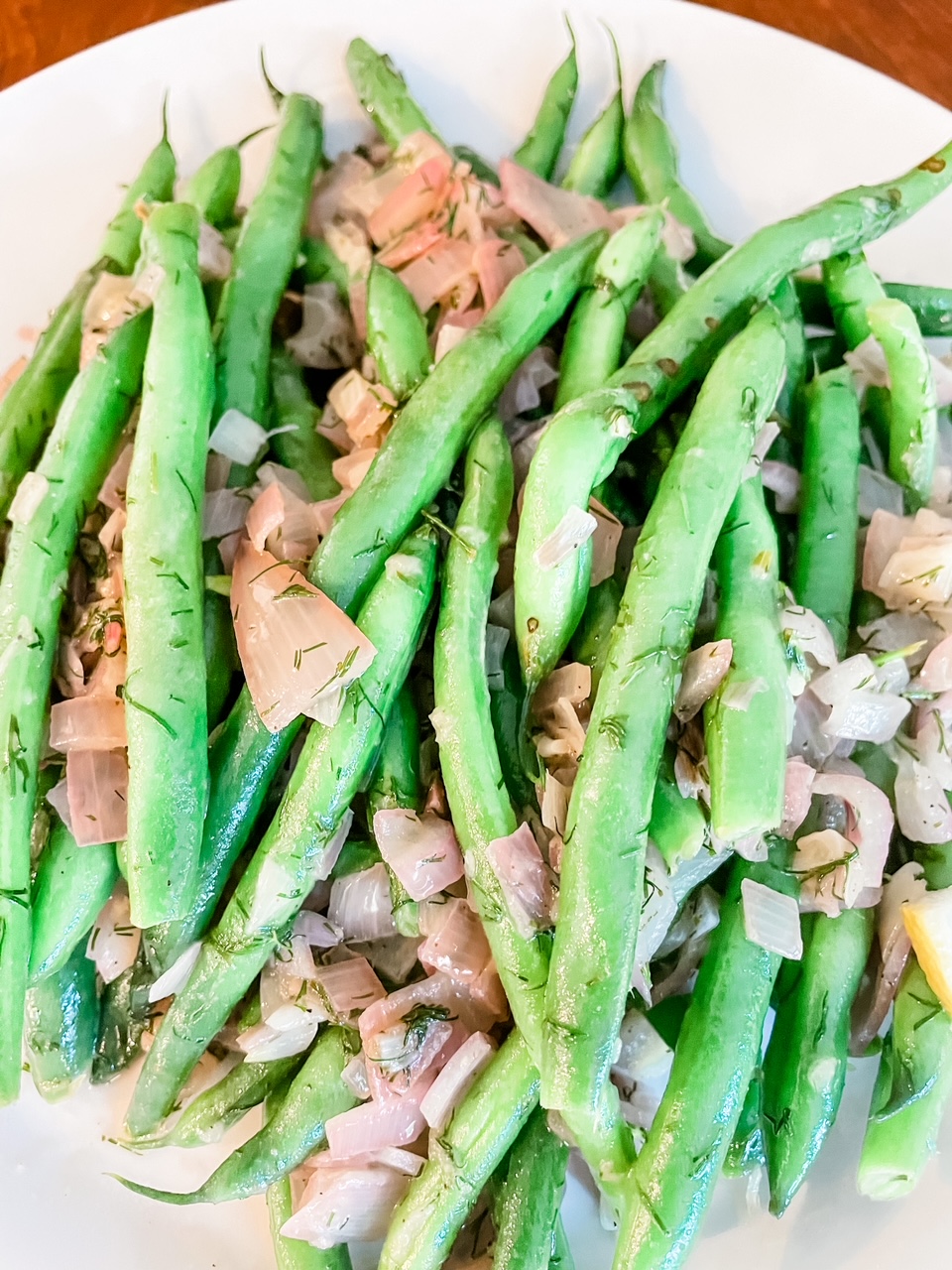 A close up of the Green Beans with Dill and Lemon on a plate