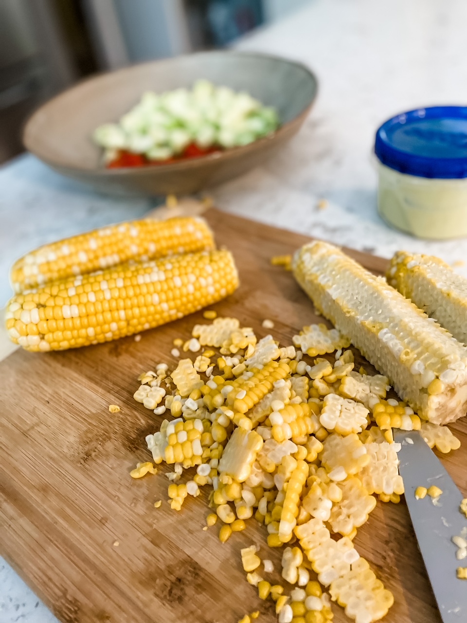 The sliced corn cobs