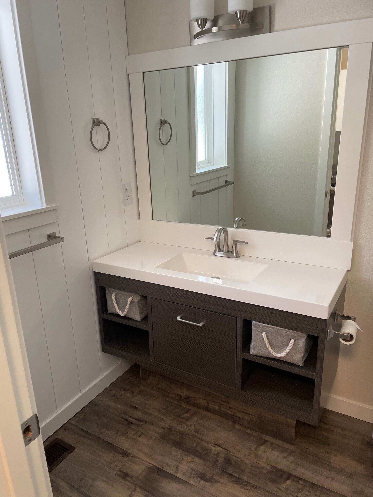 The bathroom vanity 'before' of the Garage to Master Suite Remodel