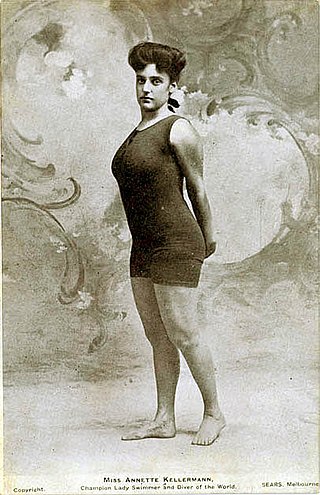 Annette Kellerman'a form-fitting one-piece tank suit (1907) inspired the women's swimwear in the early Olympics (1912).