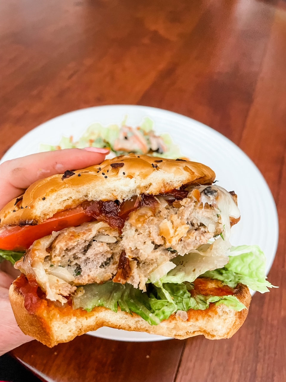 One of the Best Grilled Turkey Burgers with a bite taken from it