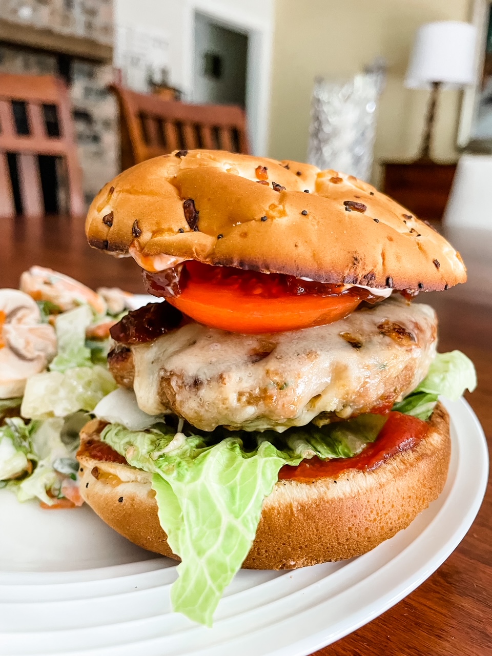 The finished and topped Best Grilled Turkey Burgers