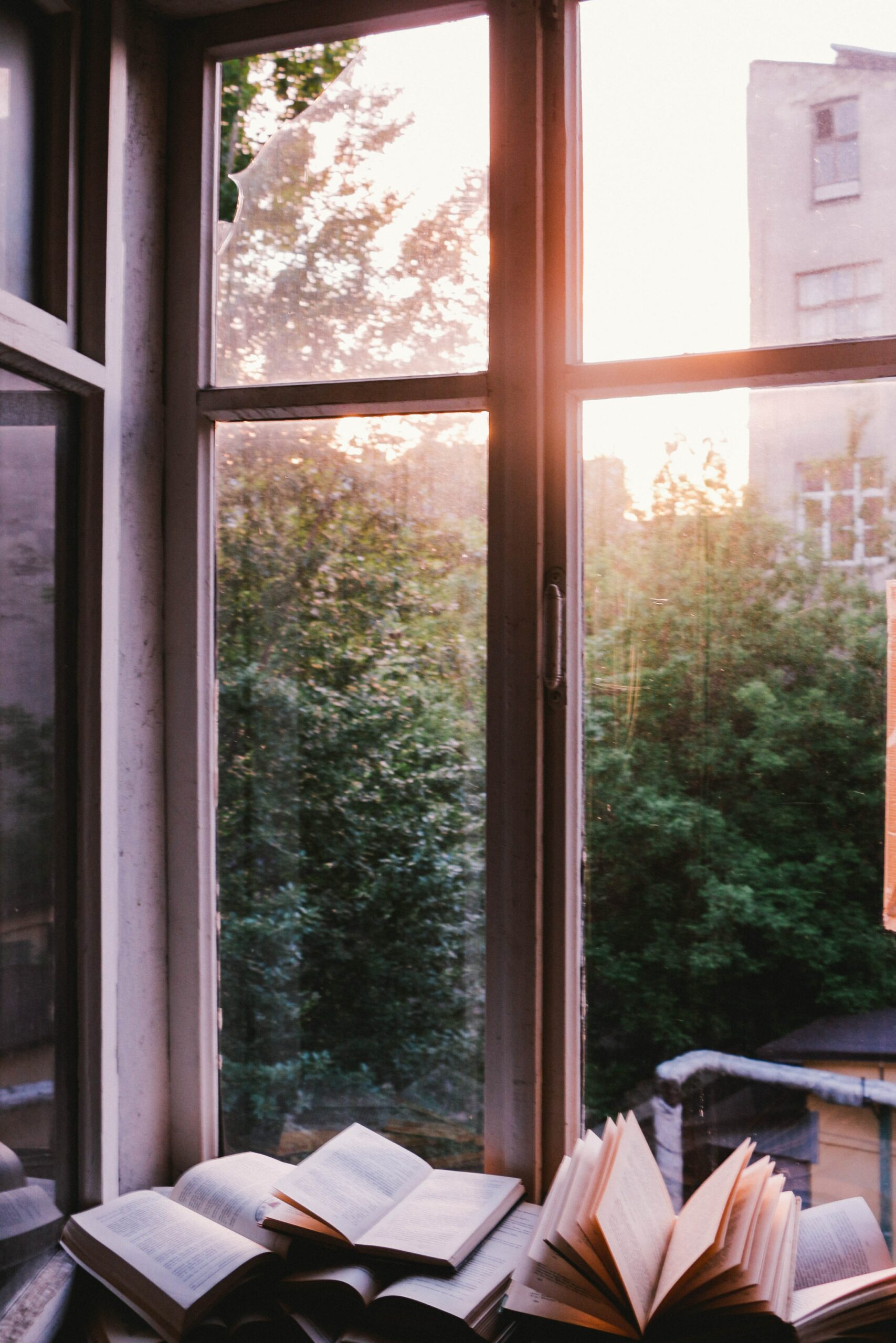 A pile of books on front of a window - summer reading list 2022