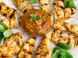 Asian Chicken Skewers with Peanut Dipping Sauce