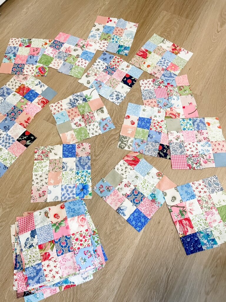 All 40 of Marie's finished squares for the easy two block quilt