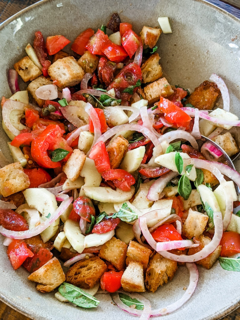 The Summer Panzella Salad made with seasonal vegetables as suggested in the Recipe Guide to Easy Summer Entertaining