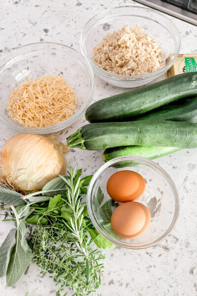 The ingredients for the Parmesan Zucchini Casserole