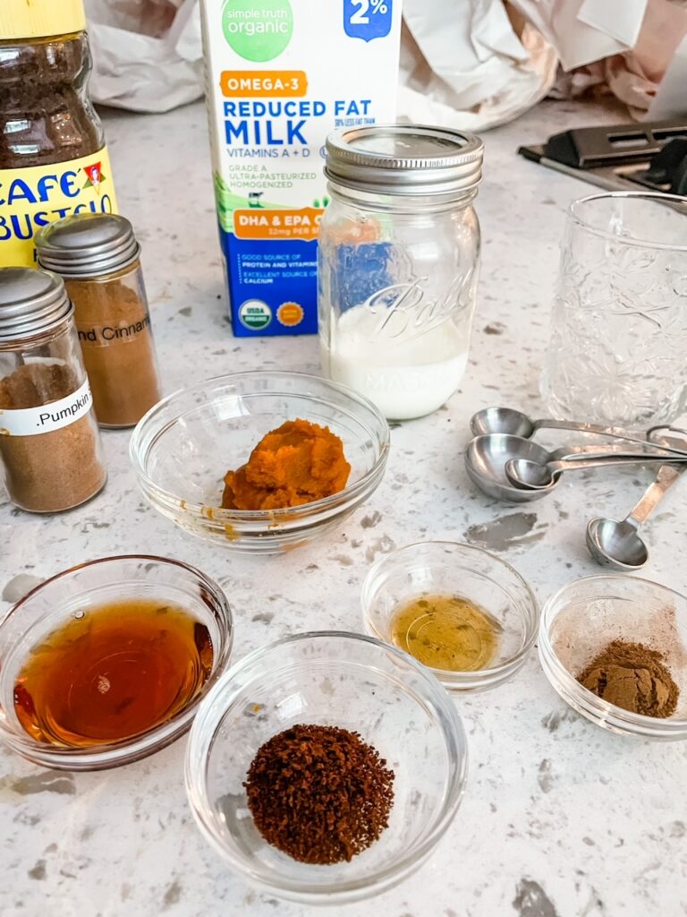 The ingredients needed for How To Make Pumpkin Spice Lattes at Home