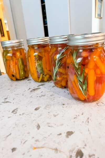A line of the 5-ingredient easy pickled carrots