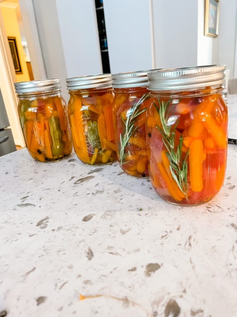 A line of the 5-ingredient easy pickled carrots 