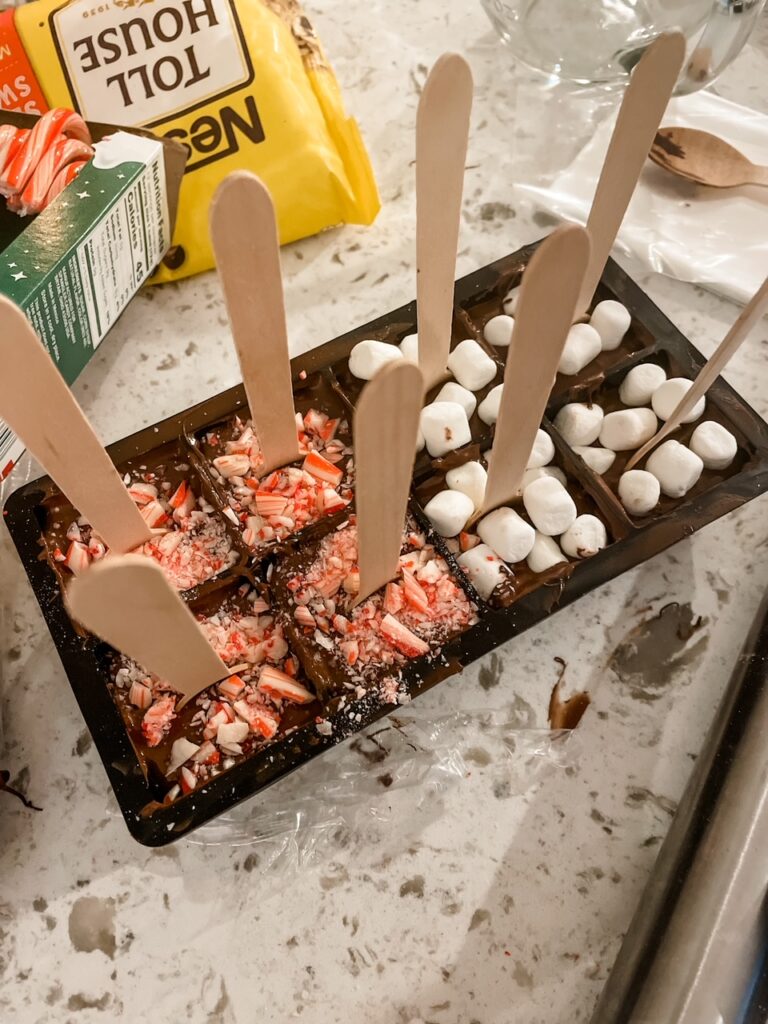 The DIY Cocoa Spoons cooling in the molds